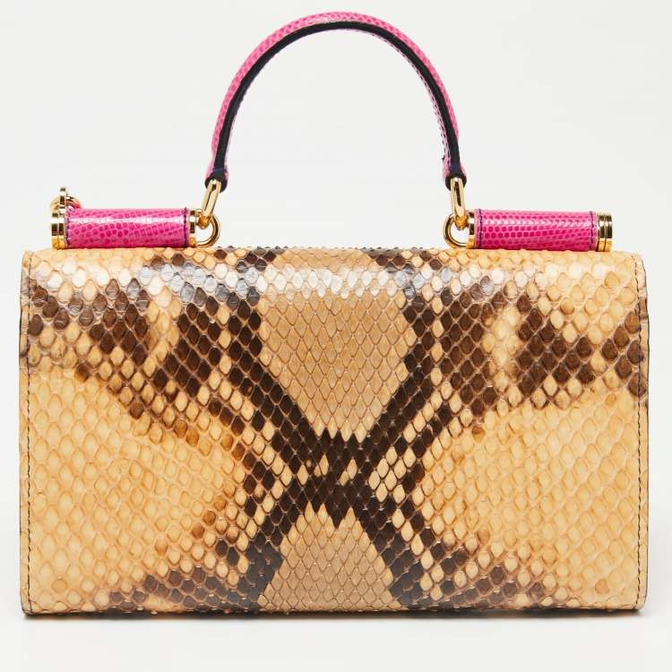 Pre Owned Dolce & Gabbana Pink/Peach Python and Leather Sicily Wallet on Chain 