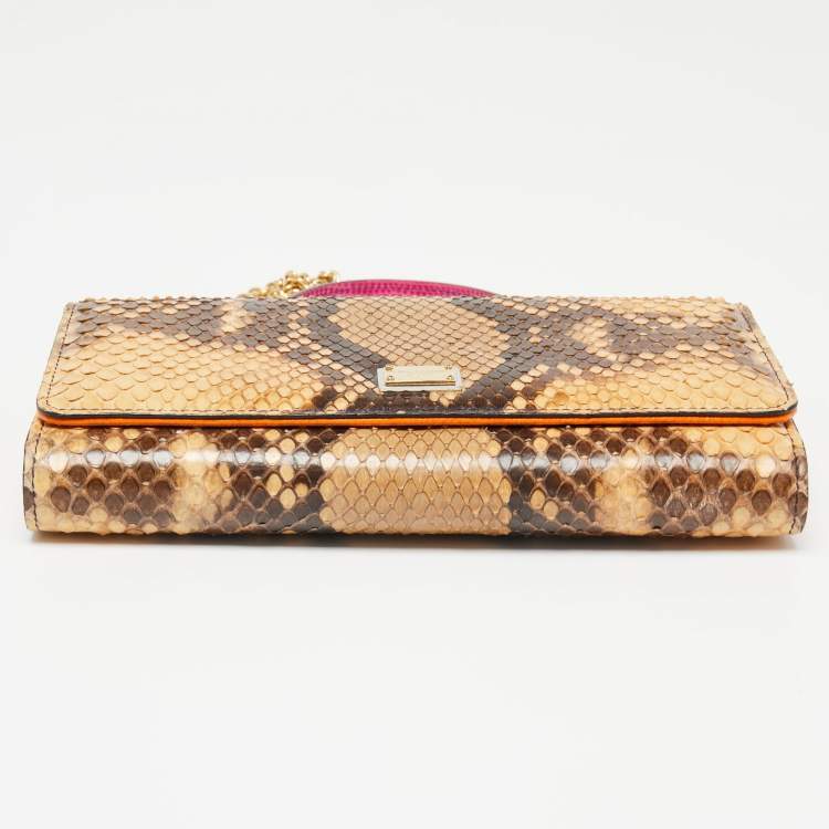Pre Owned Dolce & Gabbana Pink/Peach Python and Leather Sicily Wallet on Chain 