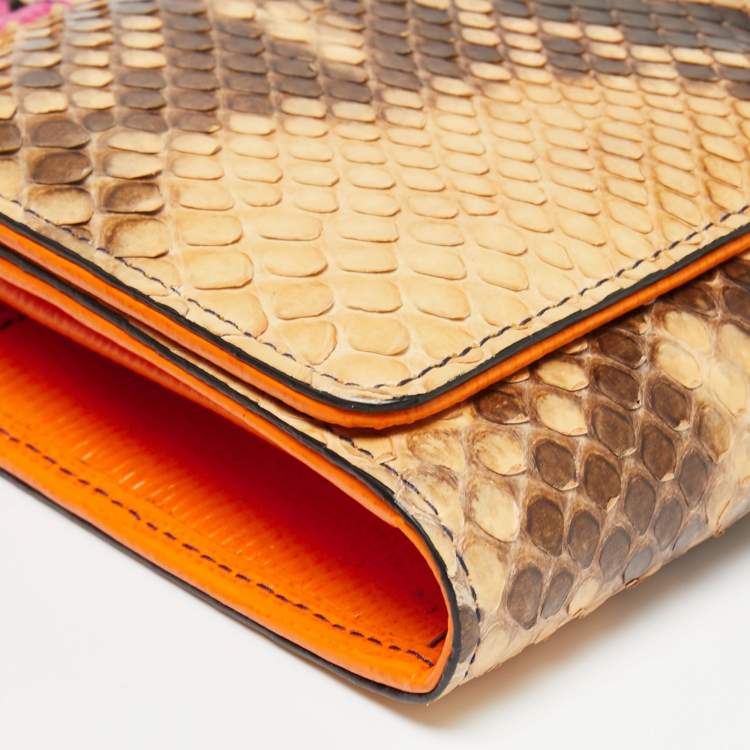 Pre Owned Dolce & Gabbana Pink/Peach Python and Leather Sicily Wallet on Chain 