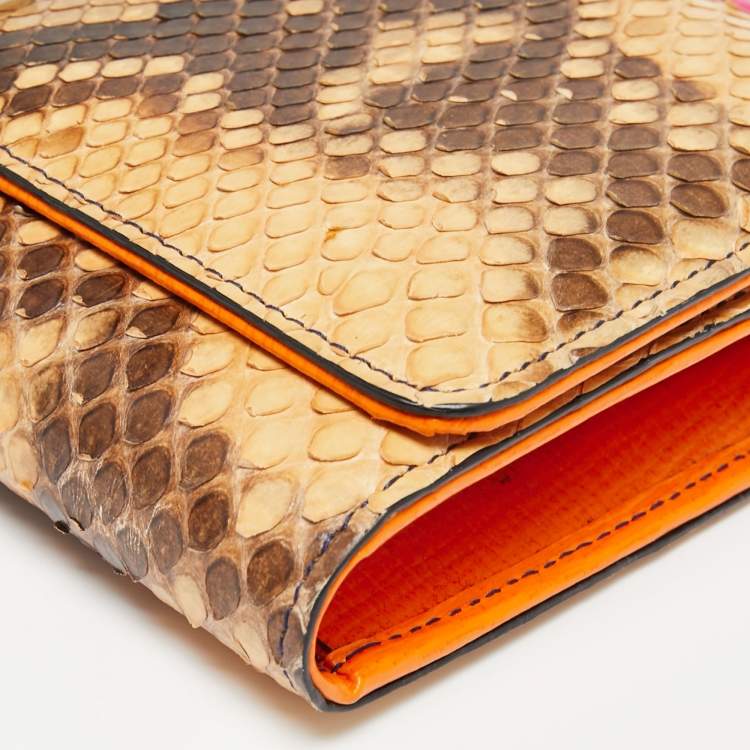 Pre Owned Dolce & Gabbana Pink/Peach Python and Leather Sicily Wallet on Chain 