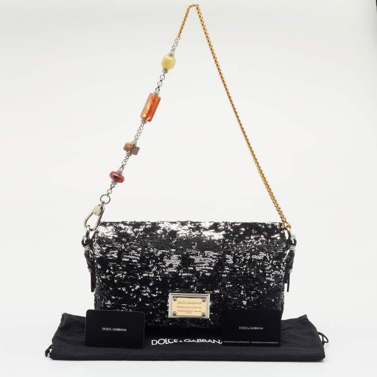 Pre Owned Dolce & Gabbana Metallic Silver Sequin Miss Charles Shoulder Bag