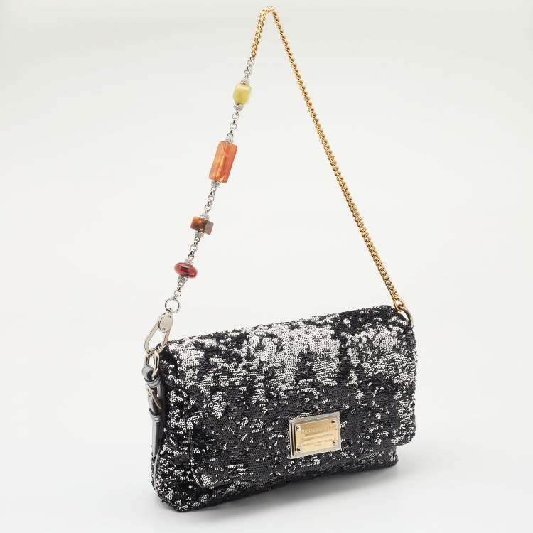 Pre Owned Dolce & Gabbana Metallic Silver Sequin Miss Charles Shoulder Bag