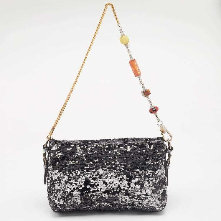Pre Owned Dolce & Gabbana Metallic Silver Sequin Miss Charles Shoulder Bag