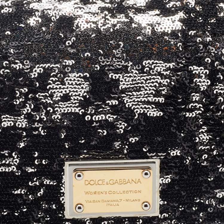 Pre Owned Dolce & Gabbana Metallic Silver Sequin Miss Charles Shoulder Bag