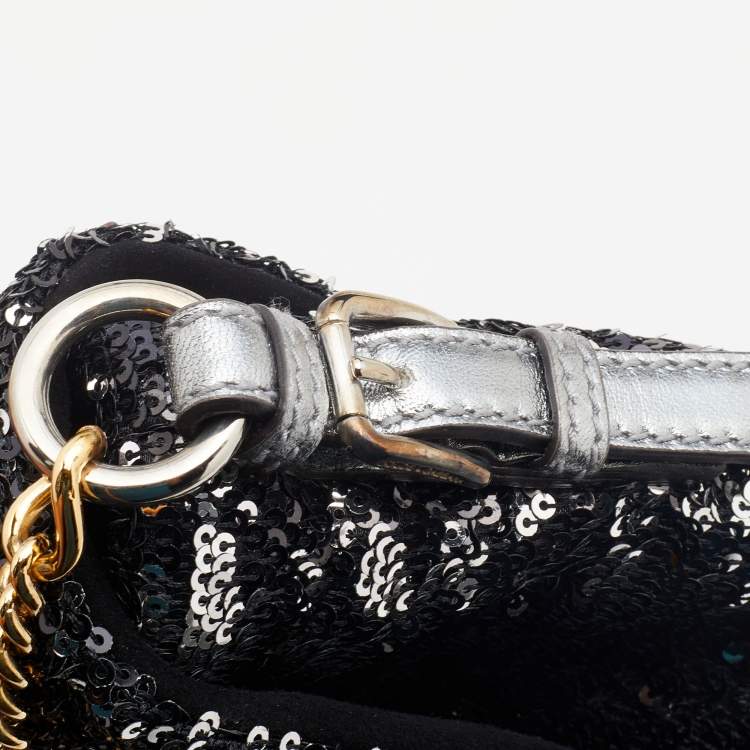Pre Owned Dolce & Gabbana Metallic Silver Sequin Miss Charles Shoulder Bag