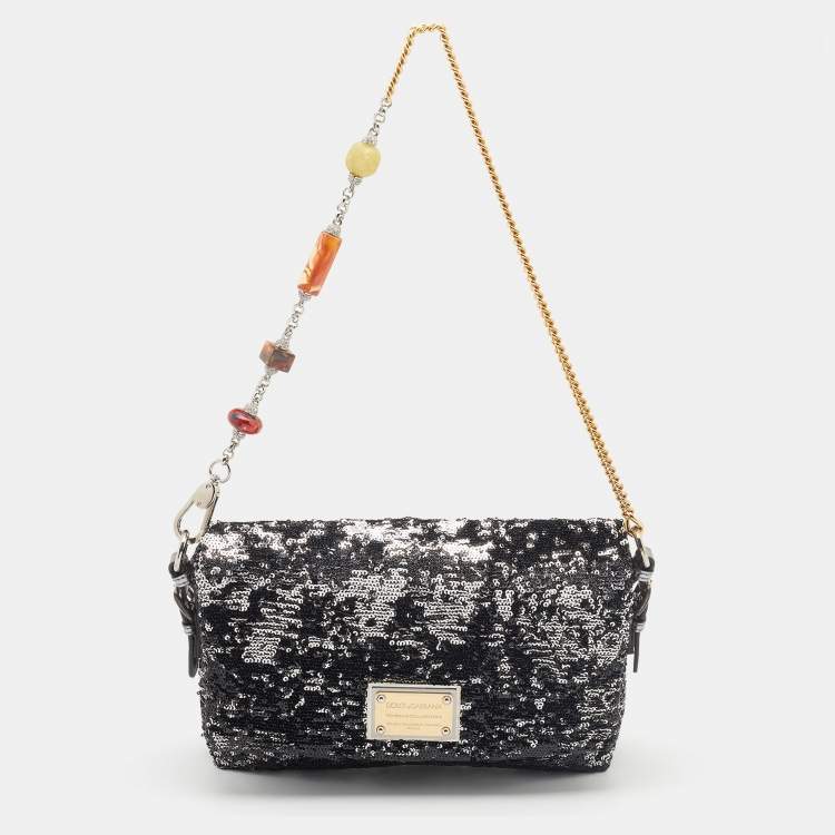 Pre Owned Dolce & Gabbana Metallic Silver Sequin Miss Charles Shoulder Bag