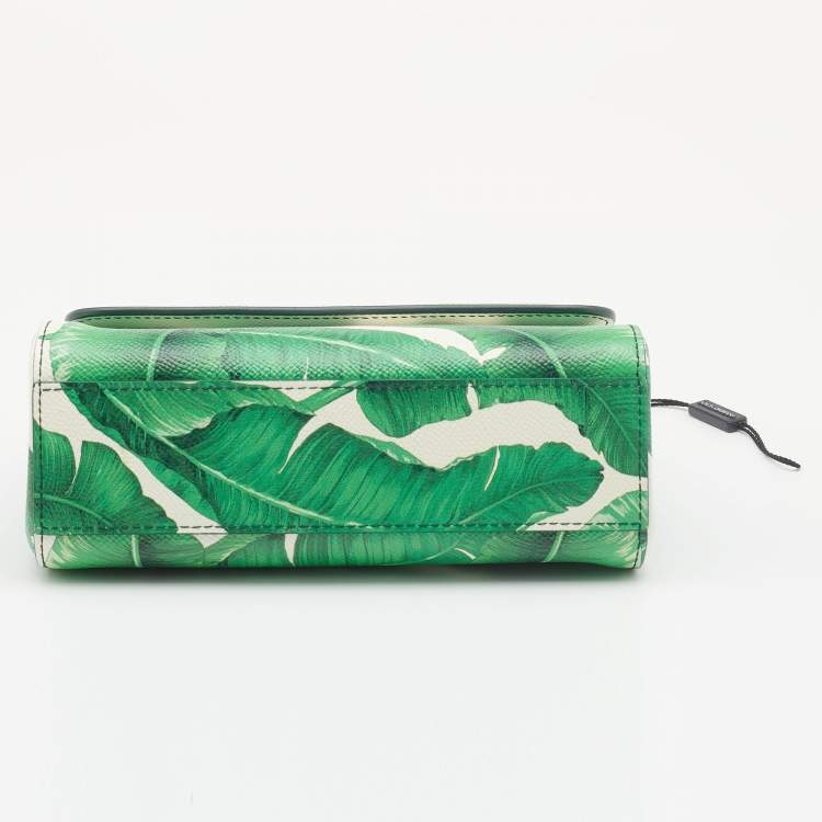 Pre Owned Dolce & Gabbana Green Banana Leaf Print Leather Small Miss Sicily Top Handle Bag