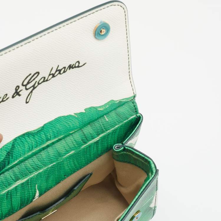 Pre Owned Dolce & Gabbana Green Banana Leaf Print Leather Small Miss Sicily Top Handle Bag