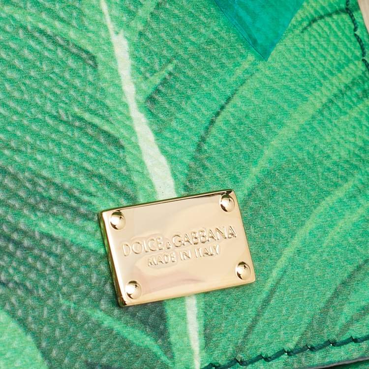 Pre Owned Dolce & Gabbana Green Banana Leaf Print Leather Small Miss Sicily Top Handle Bag