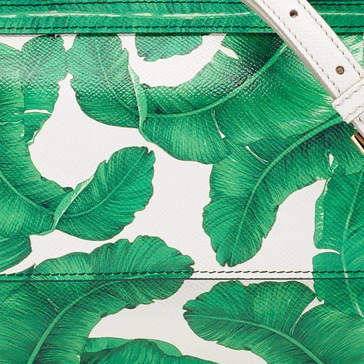 Pre Owned Dolce & Gabbana Green Banana Leaf Print Leather Small Miss Sicily Top Handle Bag