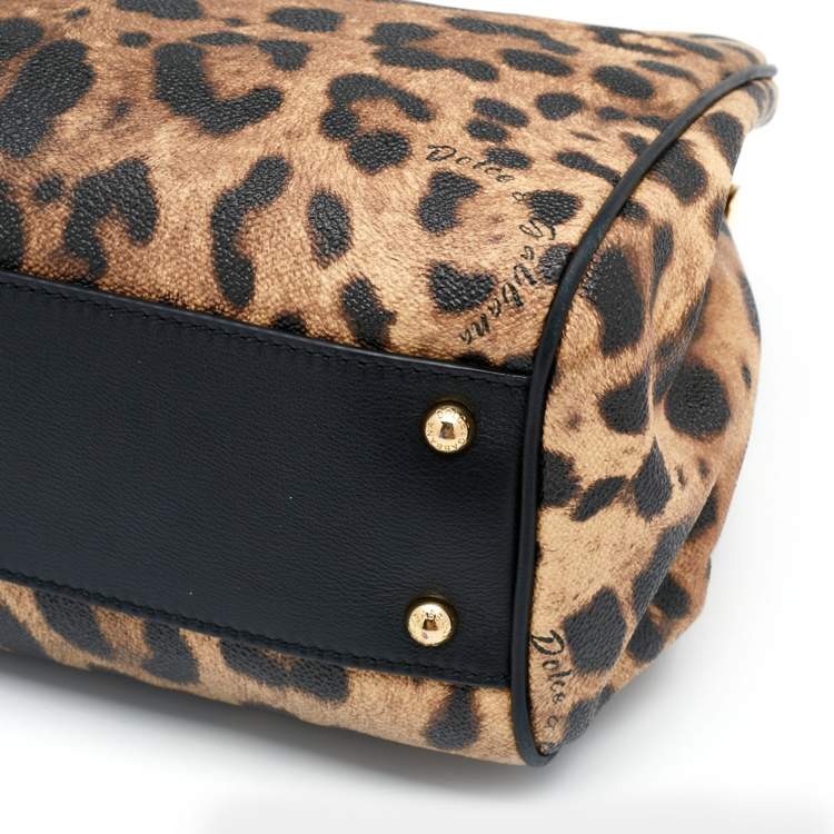 Pre Owned Dolce & Gabbana Brown/Black Leopard Print Coated Canvas and Leather Miss Sicily Top Handle Bag