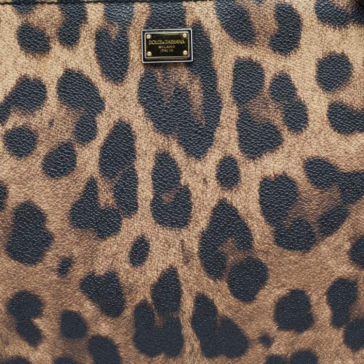 Pre Owned Dolce & Gabbana Brown/Black Leopard Print Coated Canvas and Leather Miss Sicily Top Handle Bag