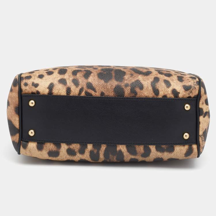 Pre Owned Dolce & Gabbana Brown/Black Leopard Print Coated Canvas and Leather Miss Sicily Top Handle Bag