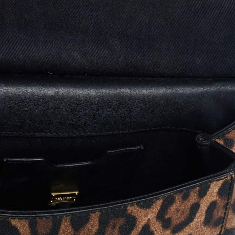 Pre Owned Dolce&Gabbana Leopard Print Leather Small Miss Sicily Top Handle Bag