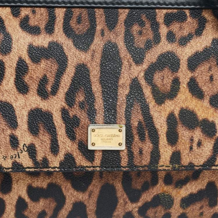 Pre Owned Dolce&Gabbana Leopard Print Leather Small Miss Sicily Top Handle Bag