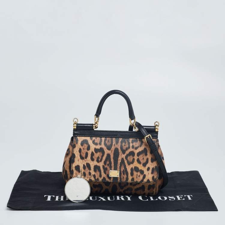 Pre Owned Dolce&Gabbana Leopard Print Leather Small Miss Sicily Top Handle Bag