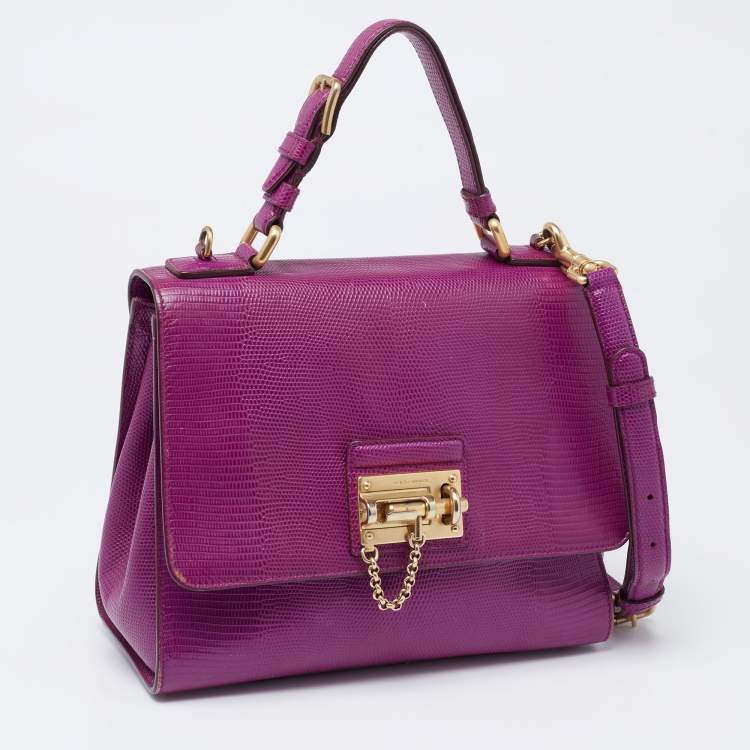 Pre Owned Dolce & Gabbana Purple Lizard Embossed Leather Medium Miss Monica Top Handle Bag