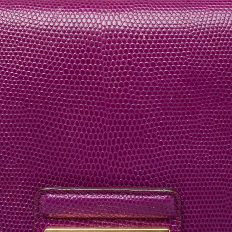 Pre Owned Dolce & Gabbana Purple Lizard Embossed Leather Medium Miss Monica Top Handle Bag