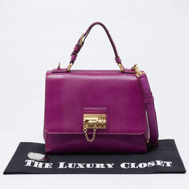 Pre Owned Dolce & Gabbana Purple Lizard Embossed Leather Medium Miss Monica Top Handle Bag