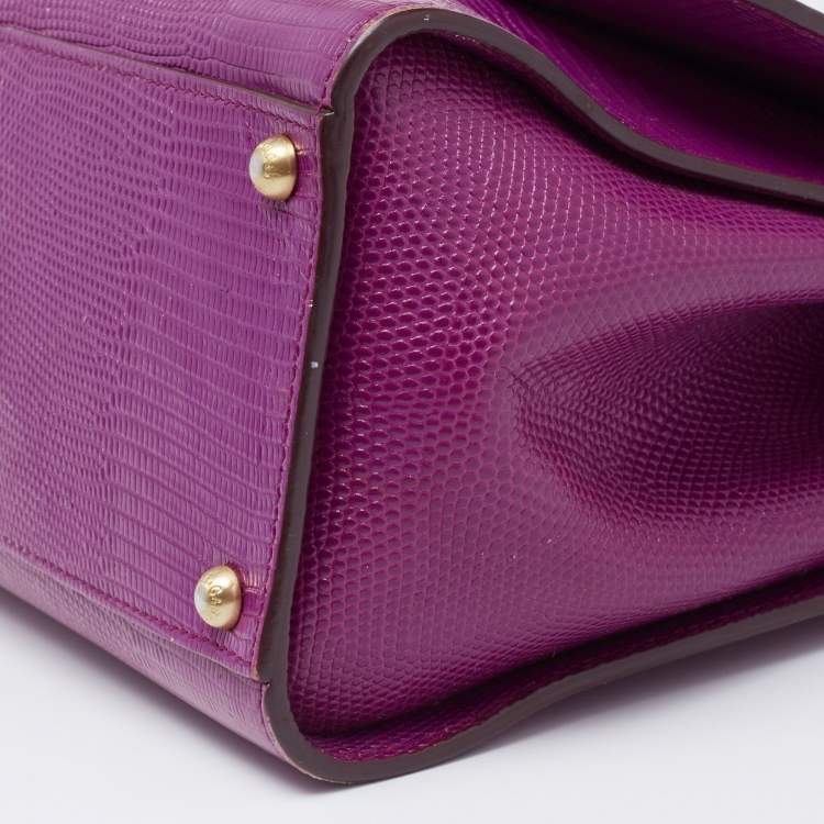 Pre Owned Dolce & Gabbana Purple Lizard Embossed Leather Medium Miss Monica Top Handle Bag