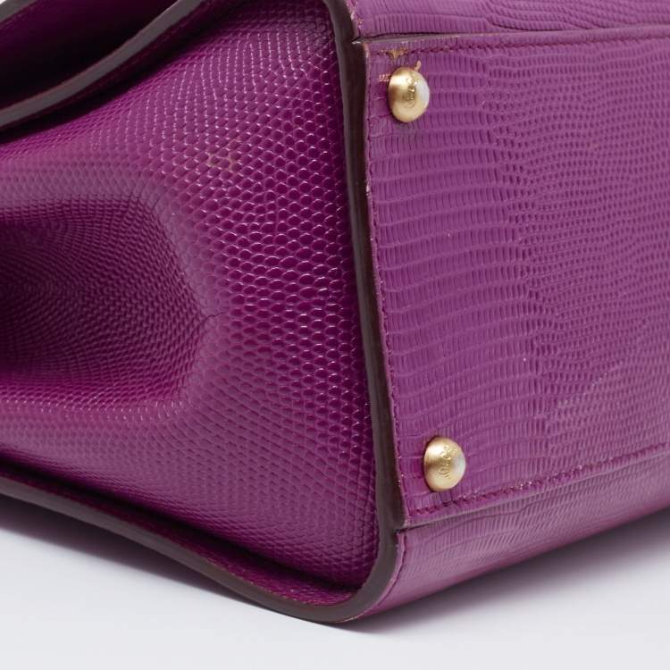 Pre Owned Dolce & Gabbana Purple Lizard Embossed Leather Medium Miss Monica Top Handle Bag