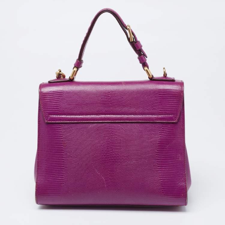 Pre Owned Dolce & Gabbana Purple Lizard Embossed Leather Medium Miss Monica Top Handle Bag