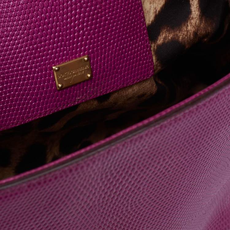 Pre Owned Dolce & Gabbana Purple Lizard Embossed Leather Medium Miss Monica Top Handle Bag