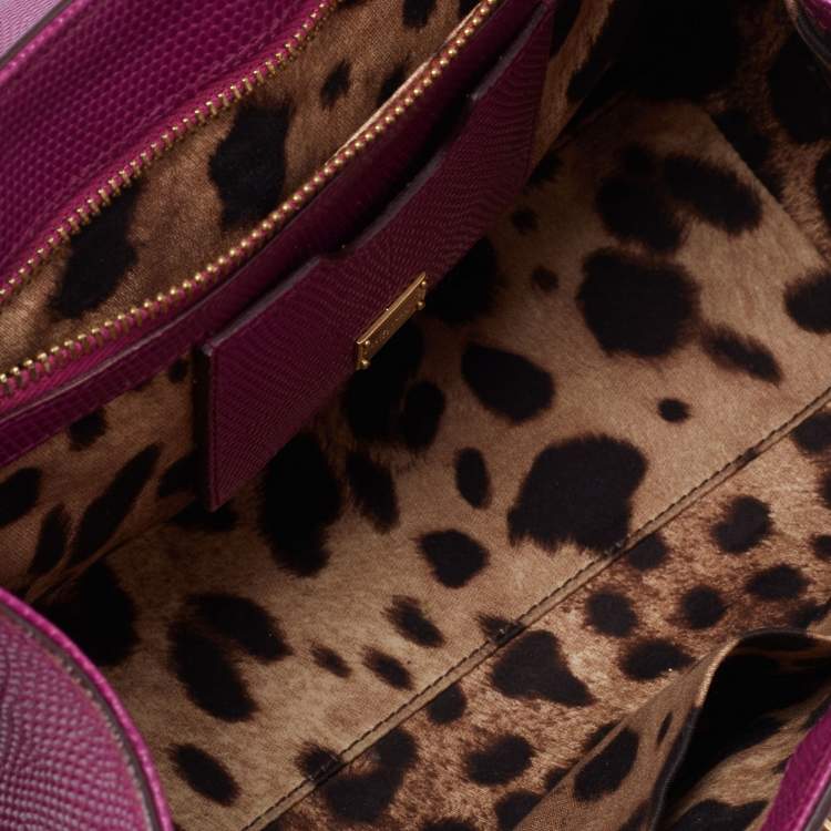 Pre Owned Dolce & Gabbana Purple Lizard Embossed Leather Medium Miss Monica Top Handle Bag