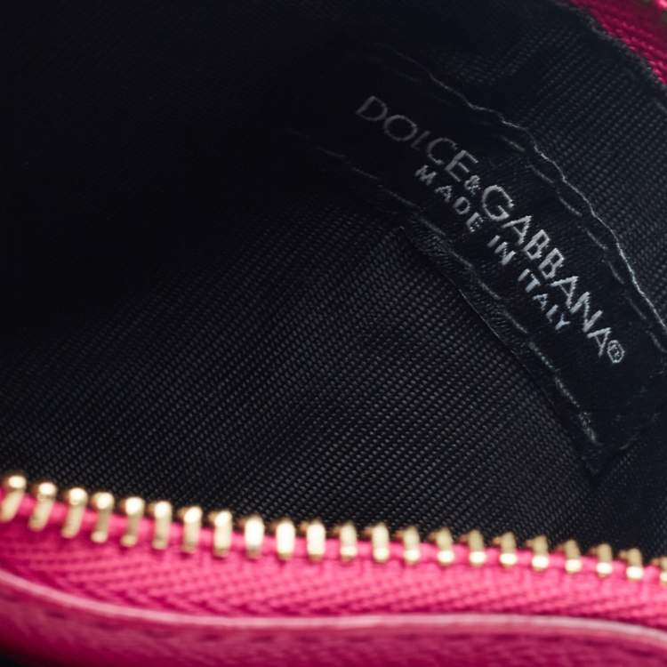 Pre Owned Dolce & Gabbana Pink Leather Zip Card Holder