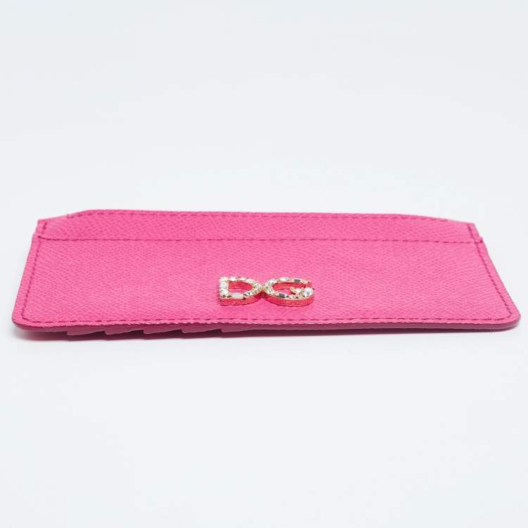 Pre Owned Dolce & Gabbana Pink Leather Zip Card Holder