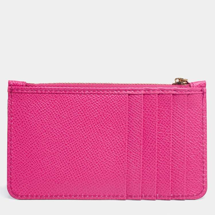Pre Owned Dolce & Gabbana Pink Leather Zip Card Holder