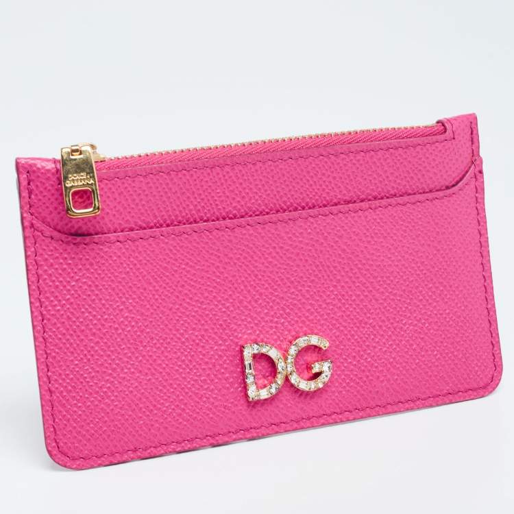 Pre Owned Dolce & Gabbana Pink Leather Zip Card Holder