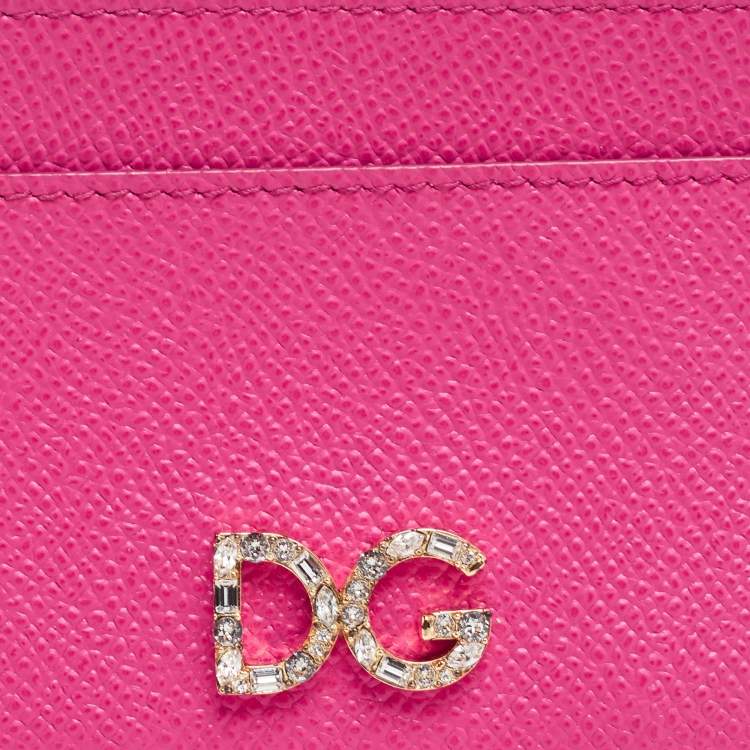 Pre Owned Dolce & Gabbana Pink Leather Zip Card Holder