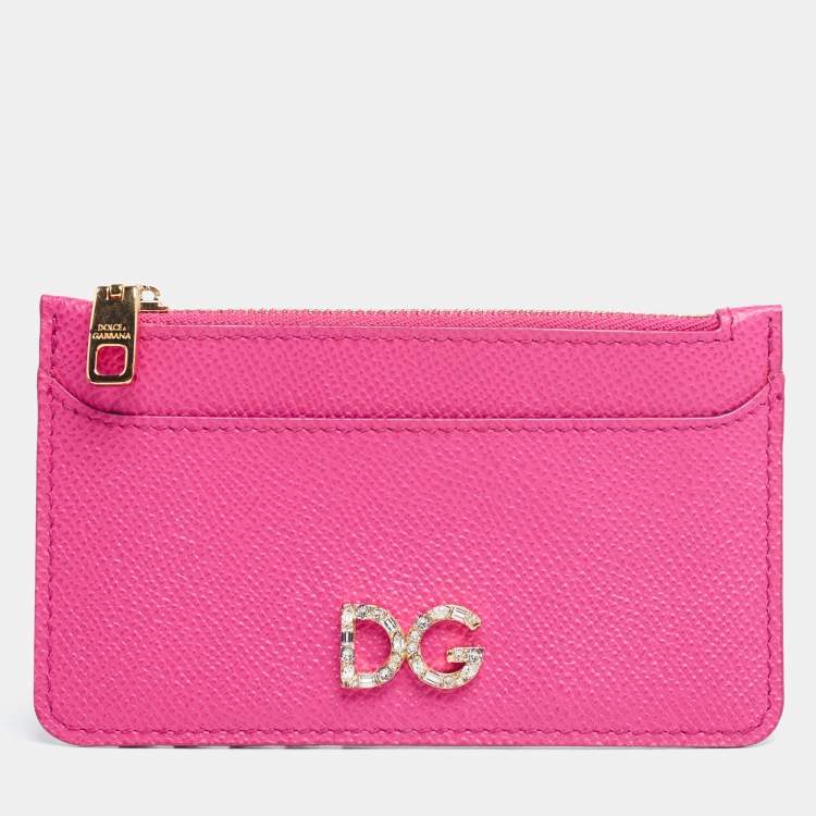 Pre Owned Dolce & Gabbana Pink Leather Zip Card Holder