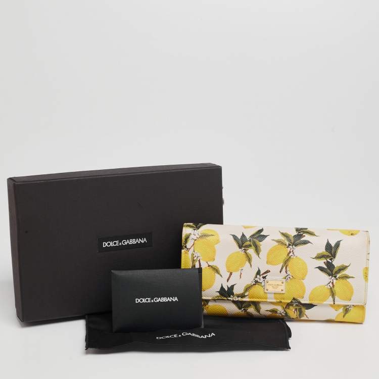 Pre Owned Dolce & Gabbana Multicolor Lemon Print Leather Flap Continental Wallet