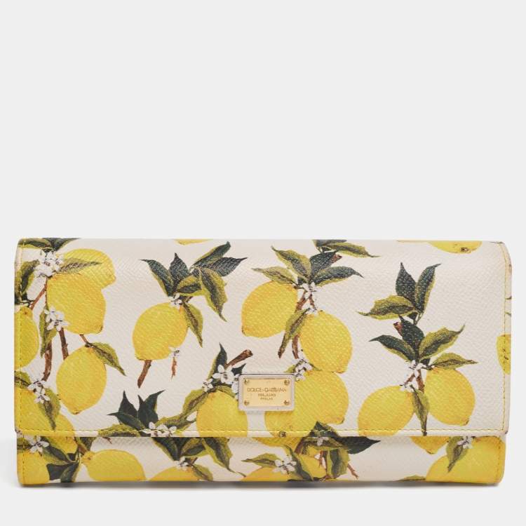 Pre Owned Dolce & Gabbana Multicolor Lemon Print Leather Flap Continental Wallet