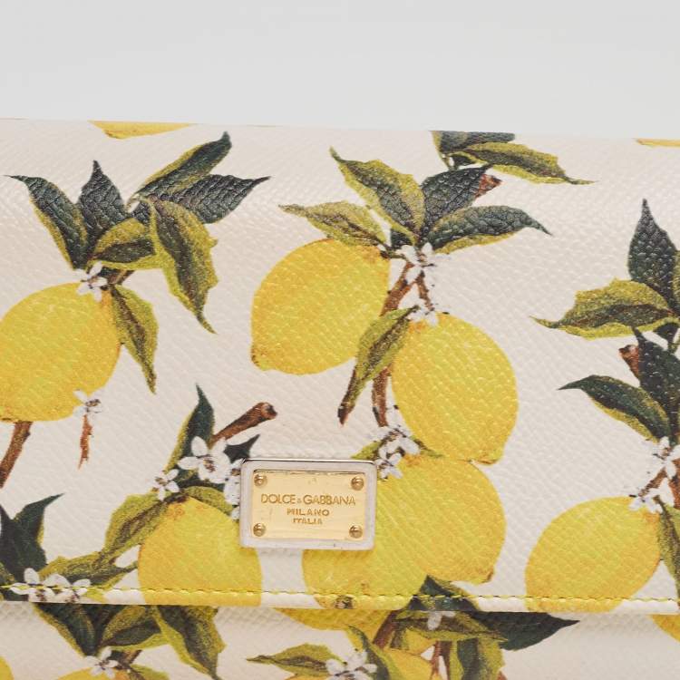 Pre Owned Dolce & Gabbana Multicolor Lemon Print Leather Flap Continental Wallet