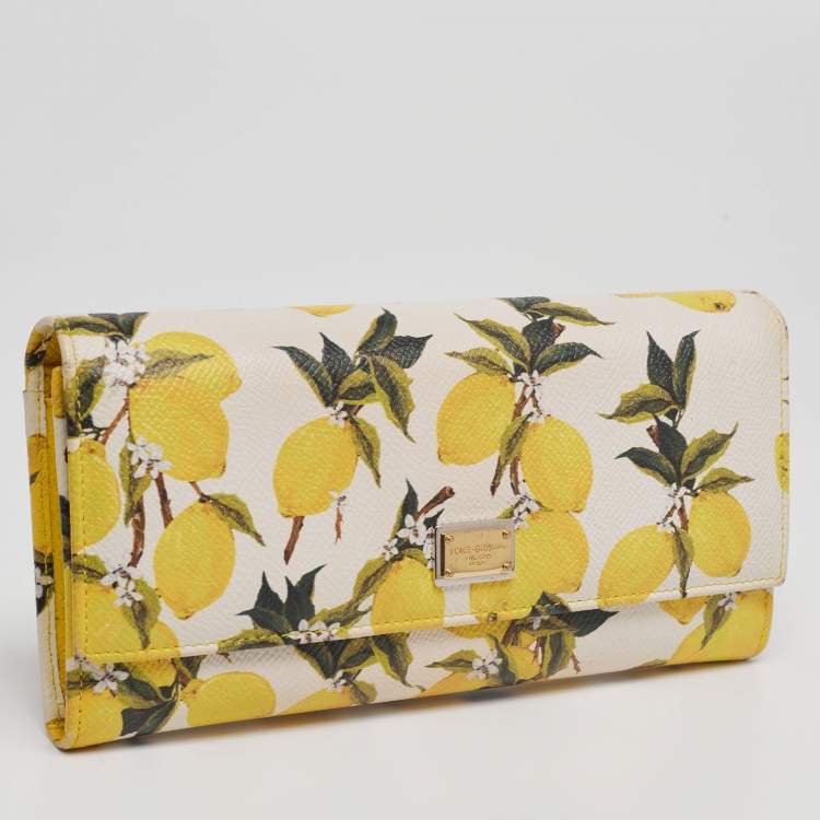 Pre Owned Dolce & Gabbana Multicolor Lemon Print Leather Flap Continental Wallet