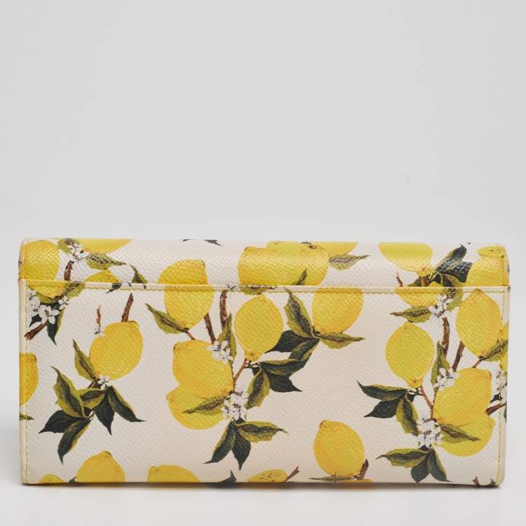 Pre Owned Dolce & Gabbana Multicolor Lemon Print Leather Flap Continental Wallet
