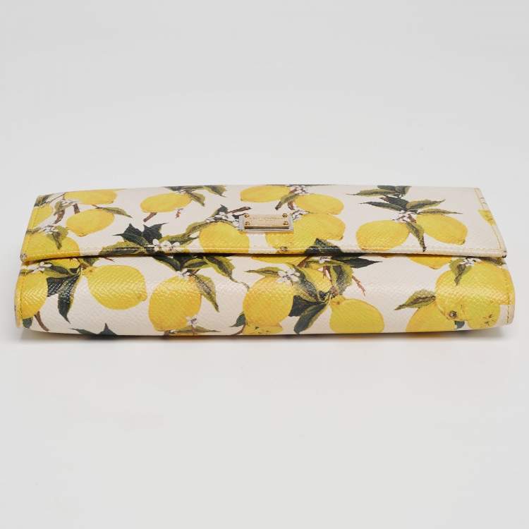 Pre Owned Dolce & Gabbana Multicolor Lemon Print Leather Flap Continental Wallet