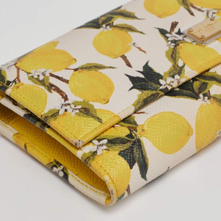 Pre Owned Dolce & Gabbana Multicolor Lemon Print Leather Flap Continental Wallet