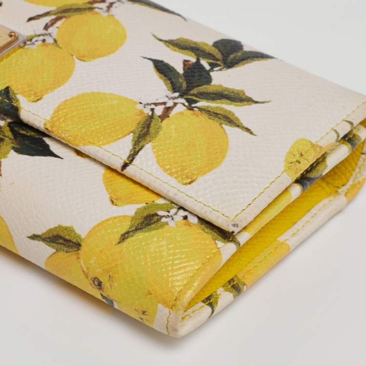 Pre Owned Dolce & Gabbana Multicolor Lemon Print Leather Flap Continental Wallet