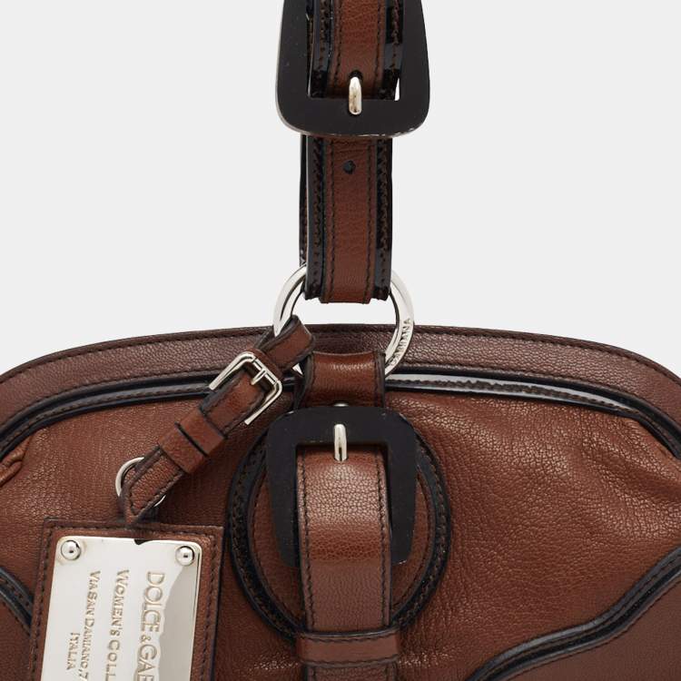 Pre Owned Dolce & Gabbana Brown/Black Leather Buckle Pouch