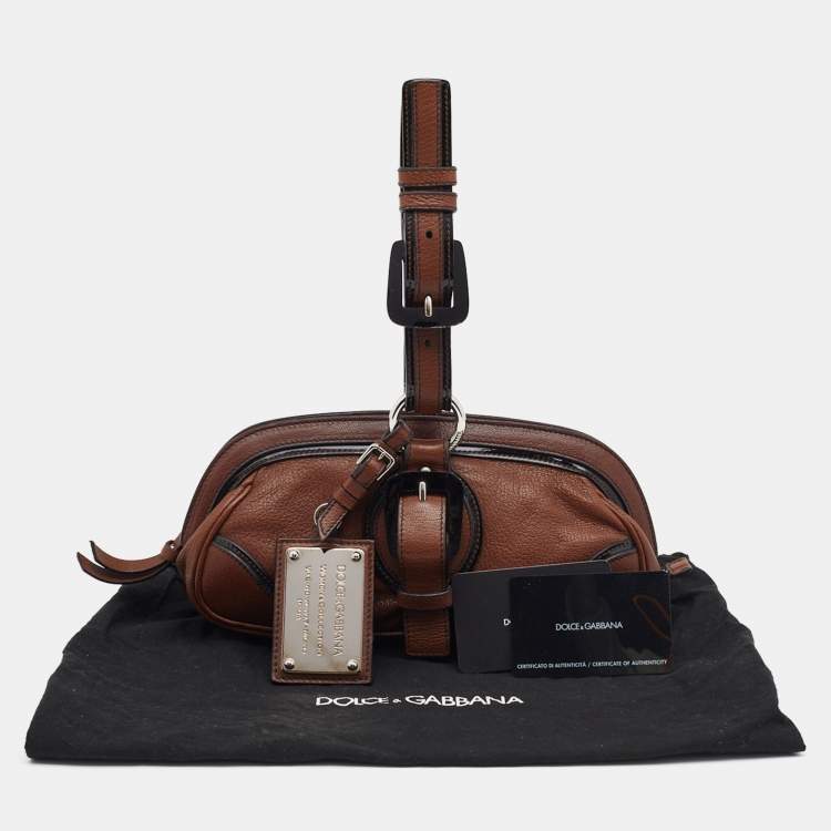 Pre Owned Dolce & Gabbana Brown/Black Leather Buckle Pouch