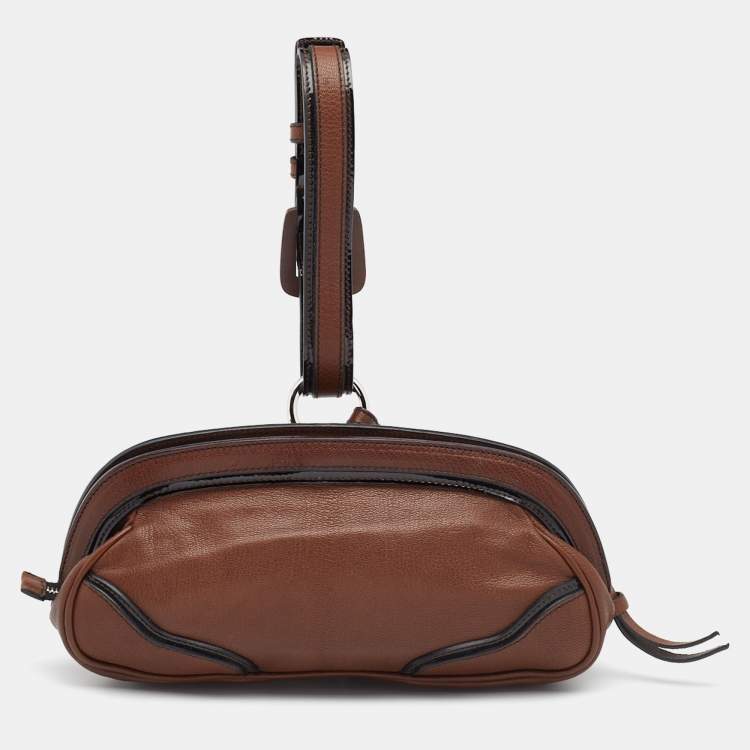 Pre Owned Dolce & Gabbana Brown/Black Leather Buckle Pouch