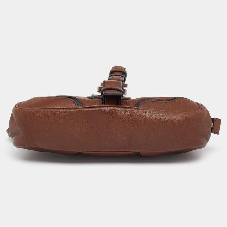 Pre Owned Dolce & Gabbana Brown/Black Leather Buckle Pouch