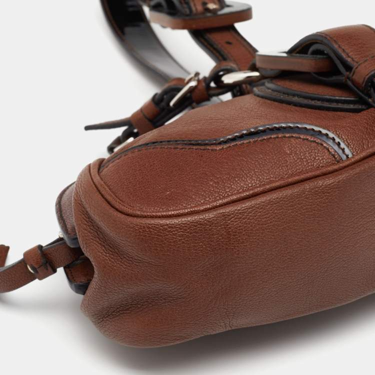 Pre Owned Dolce & Gabbana Brown/Black Leather Buckle Pouch