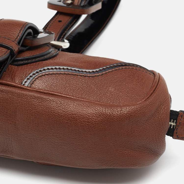 Pre Owned Dolce & Gabbana Brown/Black Leather Buckle Pouch