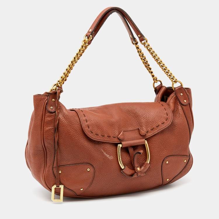 Pre Owned Dolce & Gabbana Brown Leather D-Ring Chain Shoulder Bag