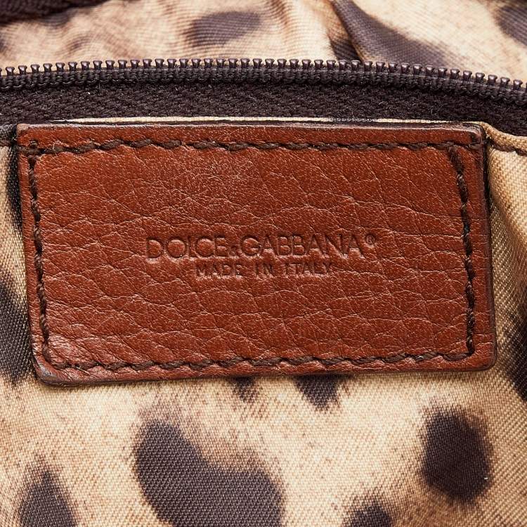 Pre Owned Dolce & Gabbana Brown Leather D-Ring Chain Shoulder Bag